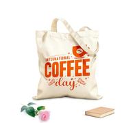 Journée internationale du café : lettrage et citation pour une joyeuse Journée internationale du café Sacs en toile à motifs personnalisables tissu épais de 340g/m² S'accorde avec les vêtements