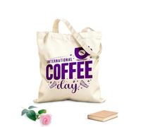 Journée internationale du café : lettrage et citation pour une joyeuse Journée internationale du café Sacs en toile à motifs personnalisables tissu épais de 340g/m² S'accorde avec les vêtements