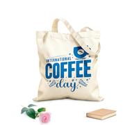 Journée internationale du café : lettrage et citation pour une joyeuse Journée internationale du café Sacs en toile à motifs personnalisables tissu épais de 340g/m² S'accorde avec les vêtements