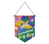Journée internationale du chien avec joli chien - Bannière à suspendre avec tige télescopique - Bannière de porte d'entrée à suspendre - Décorations de fête pour porte, murs, fenêtres, jardins, cour