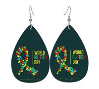 Journée mondiale de sensibilisation à l'autisme 2023 Ensemble de boucles d'oreilles en forme de larme en cuir Boucles d'oreilles pendantes douces et légères pour les femmes
