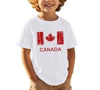 Journée nationale canadienne européenne, jour de l'indépendance, imprimé feuille d'érable, décontracté, confortable, tendance, sportif, t-shirt à manches courtes pour enfants, Blanc., 3-4 ans