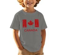 Journée nationale canadienne européenne, jour de l'indépendance, imprimé feuille d'érable, décontracté, confortable, tendance, sportif, t-shirt à manches courtes pour enfants, gris foncé, 8-9 ans