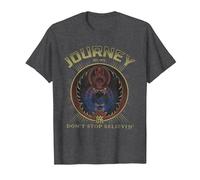 Journey Gold Don't Stop Believin' Scarab Logo Vintage Band T-Shirt, Homme, Chiné Foncé, XL
