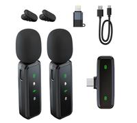 Journeyside Microphone Cravate sans Fil 3 in 1 pour iPhone, iPad,Android, 2 Mini Microphones Plug and Play avec Réduction du Vruit, Connexion Automatique pour Vlogging,Enregistrement Vidéo