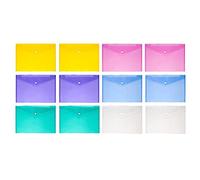 JOUSE Lot de 12 enveloppes multi-archives A4 en plastique PVC avec boutons à pression pour dossiers avec support pour cartes de visite 6 couleurs