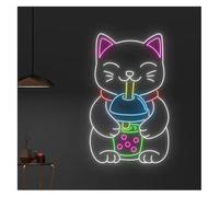 Jovarel Lumière néon D'Ambiance Apaisante Lampe Panneau Néon pour Chat Buvant du Thé Boba, Alimenté par, Lumière Adaptée Au Café(A,30cmx60cm)