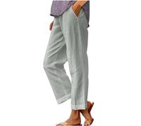 jovati Pantalon décontracté en lin taille élastique coupe droite pantalon de plage fluide avec poches, Gris clair, XXL