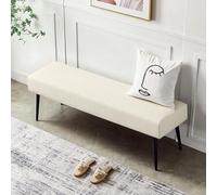 Joveco Banc ottoman, pied de lit rembourré avec fenêtre rembourrée pour salon, chambre à coucher, entrée, velours blanc