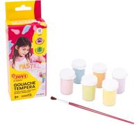 Jovi - Gouache liquide, lot de 6 pots de 15ml + pinceau, Couleurs pastel, Peinture à base d'ingrédients naturels, Facile à laver, Sans gluten, Idéal pour l'école (520P)