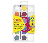 Jovi - Kit Aquarelle avec Pinceau, 12 godets 22mm, Couleurs Brillantes et Intenses, Peinture facile à diluer à l'eau et à séchage rapide, Sans Gluten (800/12)