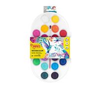 Jovi - Kit Aquarelle avec Pinceau, 22 godets 30mm, Couleurs Brillantes et Intenses, Peinture facile à diluer à l'eau et à séchage rapide, Sans Gluten (830/22)