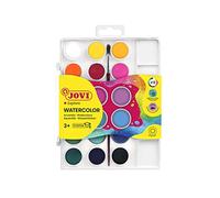 Jovi - Kit d'Aquarelles avec Pinceau, 18 godets de 22mm, Couleurs Brillantes et Intenses, Peinture facile à diluer à l'eau et à séchage rapide, Sans Gluten (800/18)