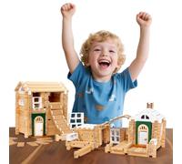 Jovi-Mindly - Ensemble de Blocs de Construction Édition Jardin Printanier(107 pièces avec portes et fenêtres) - Jeu éducatif en bois classique pour enfants dès 5 ans - Garçons et Filles - Certifié FSC