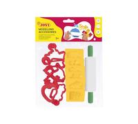 Jovi - Moules en pâte à Modeler de différentes Formes + Rouleau à Modeler, 12 unités, Idéal avec pâte à Modeler, pâte à Modeler ou patmache (7/6R)