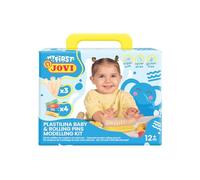 Jovi Pâte à modeler Baby - Mon premier kit de modélisation, barres de 38 g, 4 couleurs assorties + 3 rouleaux en bois, sans gluten, ne sèche pas, pour enfants à partir de 12 mois (374RP)