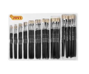 Jovi - Pinceaux d'art calibrés à Pointe Plate, Présentoir 108 pcs, Poils naturels Doux et Manche en Bois, 12 pcs. de Tailles 0-8 et 6 pcs. de Tailles 10-16 (8380)