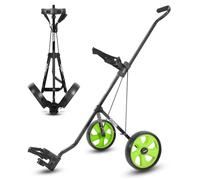 JOVIAL Golf Pliable à 2 Roues - Chariot de Traction en Aluminium, Supports supérieurs et inférieurs avec Sangle élastique, sans Porte-Parapluie Unisexe, Noir, Vert, Taille Unique