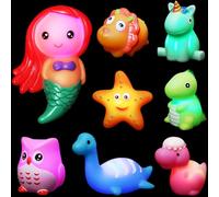 Jovicos Lot de 8 jouets de bain LED pour bébé - Sans trou - Jouet sensoriel lumineux - Cadeau pour garçons et filles
