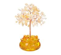 Jovivi 13-14cm DIY Arbre de Vie Pierre Naturelle Citrine Pierre Précieuses sur Bol de Trésor en Verre Fengshui Tree Porte Bonheur Bibelot Décoration de Bureau Maison et Domicile (Citrine)