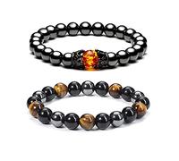 Jovivi 2 Pcs Hematite Black Obsidian Tiger Eye Stone Bracelets for Men Women 10mm Natural Round Gemstone Beads Beaded Healing Crystal Bracelet for Protection, Good Luck