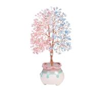 JOVIVI 25-26cm Bibelot Bicolore Arbre de Vie Pierre Naturelle d'Énergie Base Céramique avec Caillasse de Cristal Fils de Cuivre FengShui Porte Bonheur Maison Bureau Décoration (Quartz Rose+Aquamarine)