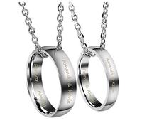Jovivi 2PCS Collier Couple Pendentif Bague Gravure Personnalisée Acier Inoxydable Anneau Bague Amour Cadeau Valentine Homme Femme avec Chaîne 24"(61cm)