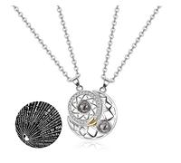Jovivi 2pcs Collier Couple Pendentif Soleil et Lune Magnétique Aimanté 100 Langues Je t'aime BFF Collier Amoureux Amitié Mère Cadeau St Valentine