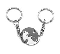 Jovivi 2PCS Porte-clés Couple Amitié Chat Yin Yang Keychain Puzzle Séparable en Acier Inoxydable Pour Amis Amoureux Cadeau de la Saint-Valentin