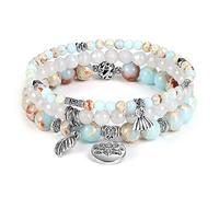 Jovivi 3PCS Bracelet Pierre Naturelle Femme Lotus Sédiment de Mer Jaspe Perles d'Energie Pierre Précieuse Élastique Tibétain Bouddhiste Famille Amitié Amour