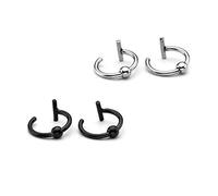 Jovivi 4pc 16g Oreille Faux lèvres en Acier Inoxydable Pince-Nez Stud Ring on Cartilage Piercing Anneaux Non Hoop Gothique Homme Argent et Noir 2pairs