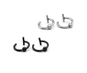 Jovivi 4pc 16g Oreille Faux lèvres en Acier Inoxydable Pince-Nez Stud Ring on Cartilage Piercing Anneaux Non Hoop Gothique Homme Argent et Noir 2pairs