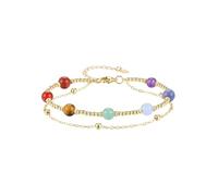 Jovivi 6mm Bracelet Chakra Pierre Naturelle Double Tour avec Petits Perles Or Réglable Boucle Bracelet Cristal Porte Bonheur Pour Femme Fille Cadeau Fête des Mères