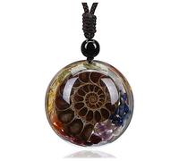 Jovivi 7 chakras Collier Pendentif en pierre naturelle Ammonite Fossile, Collier avec pendentif rond résine spirale de la Fortune, Yoga Collier à corde réglable porte-bonheur Cadeau pour elle petite