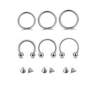 Jovivi Anneau de nez argenté à charnière en acier chirurgical pour septum - Piercing de septum à vis - Bijou de piercing de septum, 1.2mm, Acier inoxydable Zircone cubique Acier inoxydable Zircone