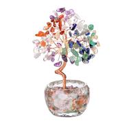 JOVIVI Arbre de Vie Chakra Pierre Naturelle Bibelot Figurine Cristal Gemme Feng Shui avec Base Bol Porte Bonheur Reiki Cristaux Équilibre Décoration Ornement Cadeau Nouvel Maison (13-14cm)