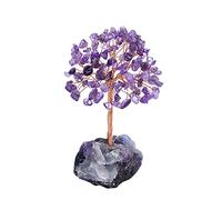 Jovivi Bonsaï Feng Shui en cristal d'améthyste avec support en fluorite pour la guérison des chakras, la maison, le bureau, le salon, cadeau spirituel