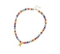 Jovivi Bracelet Pierre Naturelle Nom Initial Alphabet Personnalisé avec Pendentif Acier Doré Or Collier Boucle Réglable Bijoux Collier Homme Femme (Chakra)
