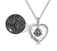 Jovivi Collier 100 Langues Je t'aime Pendentif en Cœur Collier Femme Fille Bijoux Amour Cadeau Valentine avec Chaîne, Acier inoxydable