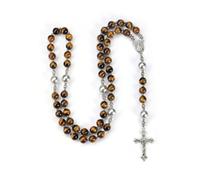 Jovivi Collier chapelet catholique œil de tigre en pierre volcanique avec pendentif en forme de croix pour homme et femme, 66.04cm, Gemme, Pas de pierre précieuse