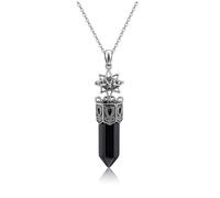 Jovivi Collier Pierre Naturelle Femme Pendentif Colonne Hexagone avec Forme d'Etoile à Huit Ciselée Collier Cristal Énergie Porte Bonheur Bijoux Cadeau Femme (Obsidienne noir)