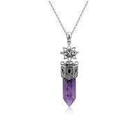 Jovivi Collier Pierre Naturelle Femme Pendentif Colonne Hexagone avec Forme d'Etoile à Huit Ciselée Collier Cristal Énergie Porte Bonheur Bijoux Cadeau Femme (Améthyste)