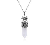 Jovivi Collier Pierre Naturelle Femme Pendentif Colonne Hexagone avec Forme d'Etoile à Huit Ciselée Collier Cristal Énergie Porte Bonheur Bijoux Cadeau Femme (Quartz Blanc)