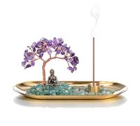 Jovivi Crystal Incense Holder for Sticks, Amethyst Healing Crystal Stone Money Tree Buddha Statue Set Incense Burner, Incense Trays for Wealth, Good Luck,Yoga Meditation Home Decor
