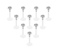 Jovivi Lot de 10 boucles d'oreilles pour tragus - 16 g - 3 mm - En acrylique souple - Bioflex transparent - Piercing labret - Barre de lèvre - 8 mm