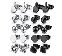JOVIVI Lot de 10 paires de boucles d'oreilles à tige en acier chirurgical hypoallergénique pour homme et femme, boucles d'oreilles argentées et noires, 20G, Acier inoxydable Zircone cubique Acier