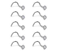 Jovivi Lot de 10 piercings de nez argentés en forme de L en acier inoxydable avec vis en oxyde de zirconium pour femme 20 g