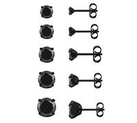 JOVIVI Lot de 5 paires de boucles d'oreilles à tige noires hypoallergéniques en acier inoxydable et oxyde de zirconium pour homme (3 mm, 4 mm, 5 mm, 6 mm, 8 mm), Acier inoxydable Acier inoxydable