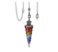 Jovivi Pendule Divinatoire Estorisme de Radiesthésie en 7 Chakras Pierre Naturelle Pendule Résine Cône pour Reiki, Guérison, Méditation, Yoga, Divination