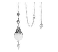 JOVIVI Pendule En Pierre Précieuse Naturelle Pendule En Forme Rond Avec Chaîne Pour Reiki, Méditation, Yoga, Divination (Quartz Blanc)